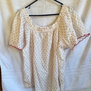 LC Lauren Conrad Cream Blouse with Red Details